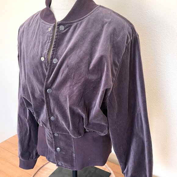 90's Plum - Stretch Velveteen Bomber Jacket - Suzanne Somers - Size Medium - Picture 3 of 11